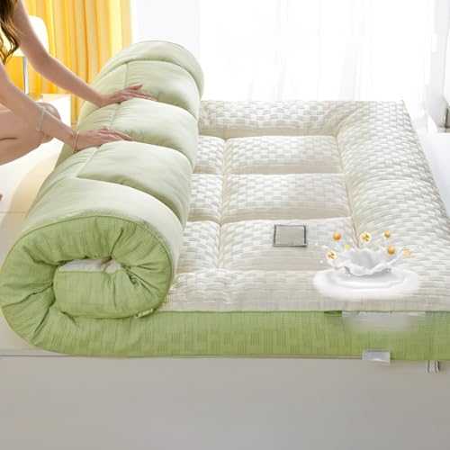 Extra Thick Fluffy Floor Futon Mattress, Double Single Roll Up Tatami Mattress Topper, Portable Sleeping Mattress, for Floor Foldable Mattress Guest Bed Dorm Room Camping Car(White green,90*200cm)