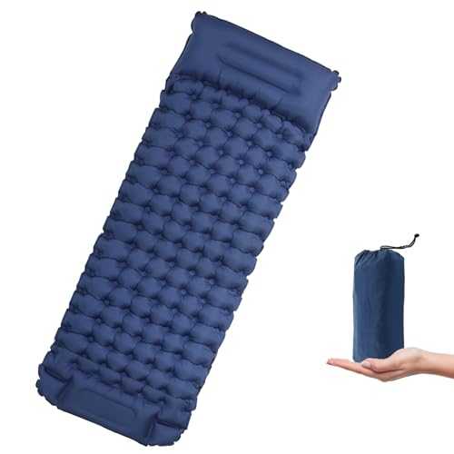 I LITTON Navy Blue Camping Sleeping Pad, Self-Inflating Camping Air Mattress with Built-in Pillow, Waterproof Inflatable Single Air Mattress Sleeping Pad for Camping Hiking Tent Backpacking, 10CM