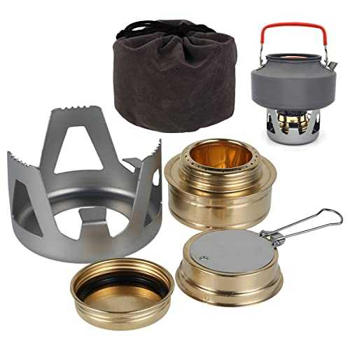 Foppla Portable Alcohol Stove Outdoor Picnic Stove Mini Alcohol Stove for Backpacking, Lightweight Brass Spirit Burner with Aluminium Stand for Camping Hiking