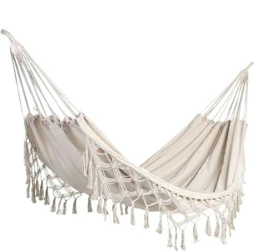 Swinging Hammock 200x150 Cm Tassel Hammock Rope Swing Canvas Sturdy Lanyard Rocking Chair For Outdoor Indoor Garden Travel Tree Hammocks (Color : White, Size : 200x150 cm)