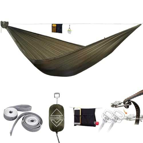 Onewind Premium Ultralight Camping Hammock, Single Portable Hammock with Tree Straps for Travel, Camping, Backpacking and Hiking, Lightweight and Packable OD Green