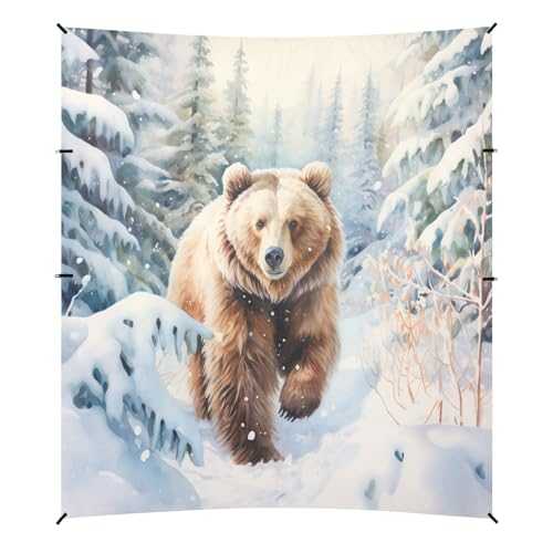 Camping Sun Shelters Bear in Winter Forest Beach Canopy 126 * 110.2in