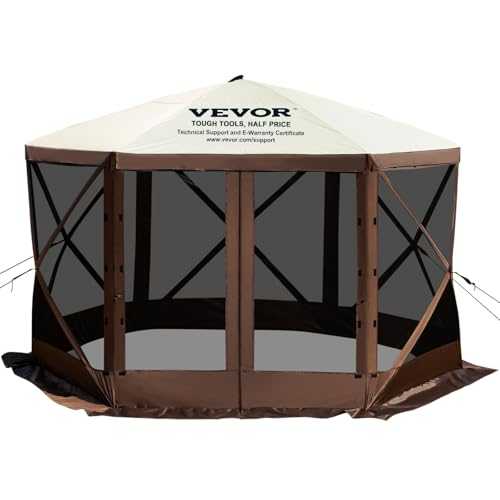 VEVOR Gazebo Screen Tent, 10 x 10 ft, 6 Sided Pop-up Camping Canopy Shelter Tent with Mesh Windows, Portable Carry Bag, Ground Stakes, Large Shade Tents for Outdoor Camping, Lawn and Backyard