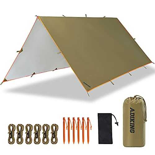 ADIKING Camping Tarp 126 x 118in Waterproof Portable Hammock Tent Tarps Lightweight Anti-UV Rain Shelter For Camping Hiking Outdoor Activities (Brown)