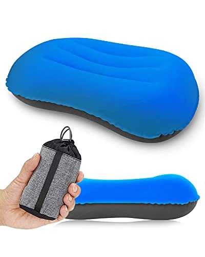 Rantizon Ultralight Camping Pillow, Compressible, Compact, Comfortable, Ergonomic Inflatable Travel Pillow with Storage Bag, for Neck & Lumbar Support for Hiking, Camping, Traveling, Deep Blue