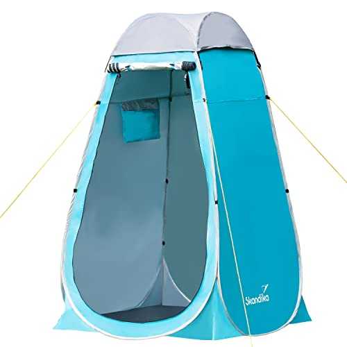 Skandika Camping Pop Up Shower Tent, Changing Tent with 210 cm Standing Height, Silver-Coated, Opaque, Separate Base, Coverable Window with Mosquito Net, Shower Attachment, Toilet Tent