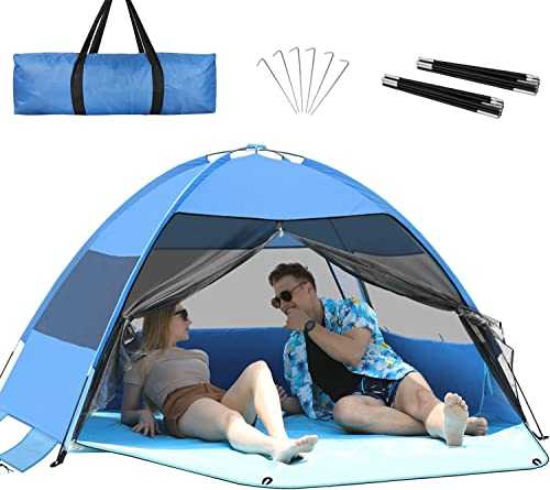 Ankuka Large Easy Setup Beach Tent,Anti-UV Beach Shade Shelter Beach Canopy Tent Sun Shade with Extended Floor & 3 Mesh Roll Up Windows Fits 3-4 Person,Portable Shade Tent for Outdoor Camping Fishing