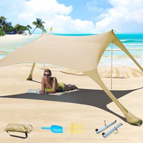 7×7 FT Beach Tent Sun Shelter UPF50+ UV Protection, Outdoor Small Canopy Tent Sun Shade with 2 Poles for Camping, Beach, Fishing, Backyard and Picnics Khaki