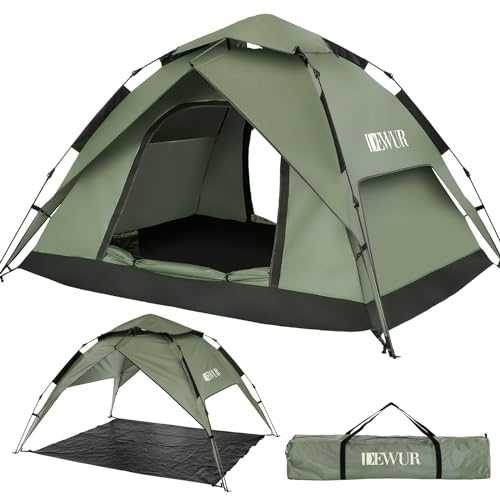 DEWUR Camping Tent 3-4 Person Waterproof Pop Up Dome Tent Family Tent Beach Tent Gazebo Tent Shade Tent Sun UV Protection for Trekking, Camping, Outdoor, Festival