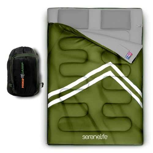 Backpacking Sleeping Bag Camping Gear - Double Sleeping Bag for Adults/Teens w/ 2 Pillows, Bag - Outdoor Lightweight Weather Proof Sleeping Bags - Camping, Hiking - SereneLife