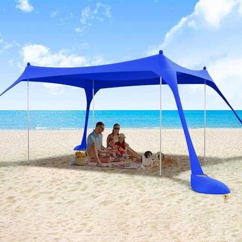 EDWINN Beach Tent Sun Shelter 11X11FT UPF50+ with 4 Aluminum Foldable Poles, Easy Setup Outdoor Beach Shade Canopy Tent for 4-8 Person, Cool Cabana for Family Trips, Fishing, Backyard Picnics