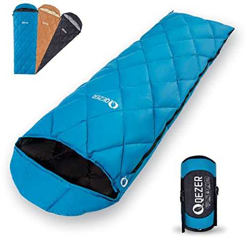 QEZER Down Sleeping Bag for Adults, Ultralight Small Sleeping Bag 5°C 16°C for Spring, Summer Camping,Hiking and Backpacking Outdoor with Free Compression Sack