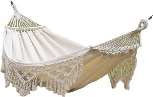 Double Brazilian Cotton Camping Hammock for Hanging Garden Up to 2 People (200 kg Capacity) 200 x 150 cm White