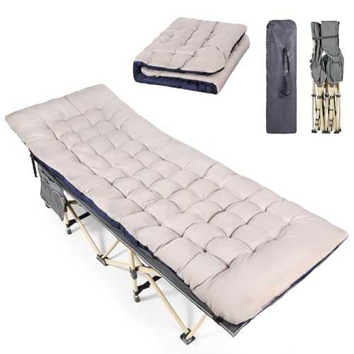 REDCAMP Folding Camping Bed, Heavy Duty Sturdy with Thick Mattress, Stronger Tubes for Sleeping, Outdoor & Travel, Grey Bed + Mattress