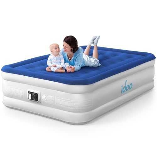 iDOO Inflatable Air Mattress, Air Bed with Built-in Electric Pump, Double Airbed with Storage Bag, Self Inflating Blow Up Camping Bed for Adults, Portable for Guest Home 190x137x38cm
