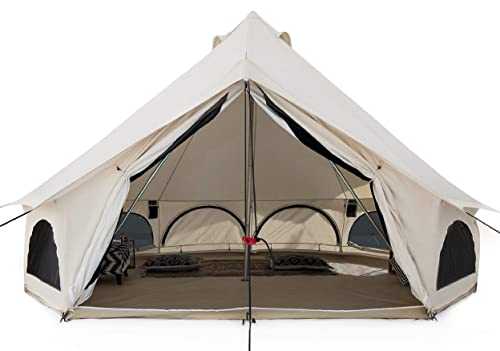 White Duck Outdoors Premium Canvas Bell Tent with UV Treatment, Fire Water Repellent, Stove Jack, Bug mesh for All Season Camping and Glamping