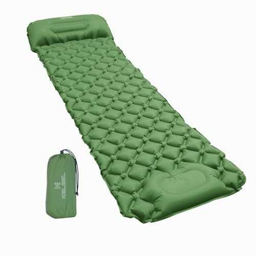 K KELBEL Camping Mat-Ultralight Inflatable Camping Mattress with Pillow,Durable Waterproof Portable Self Inflating Sleeping Mat with Foot Pump,Lightweight Comfort Sleeping Pad for Outdoor,Green