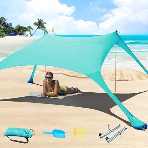 CUUPO 7×7 FT Beach Tent Sun Shelter UPF50+ UV Protection, Outdoor Small Canopy Tent Sun Shade with 2 Poles for Camping, Beach, Fishing, Backyard and Picnics Turquoise