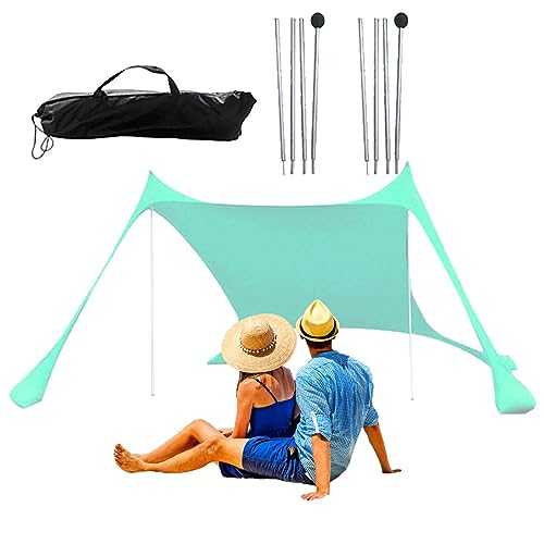 Huasean Portable Beach Shade,UPF 50+ Beach Canopy Easy Setup, Waterproof Canopy Tent, Sun Shelter With 4 Sand Bags,4-8 People Beach Anti-UV Tent For Beach, Camping & Outdoor 300 00 x200cm