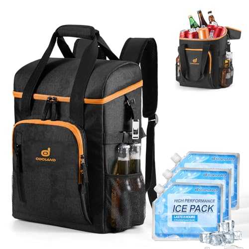 Odoland Cool Bag 22L with 3 Ice Pack - Insulated Cooler Backpack 30 cans Waterproof Hand Thermal Bags with Bottle Opener for Camping, Travel, Picnic and Fishing
