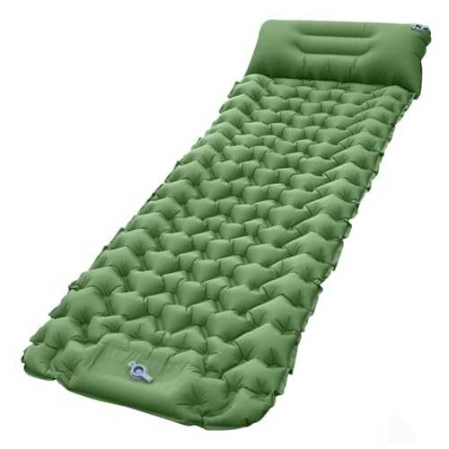 HEADBOARD Ultralight Inflatable Sleeping Pad with Pillow And Built-In Foot Pump, Waterproof Compact Camping Mat for Outdoor Camping, Backpacking, Hiking, Tents,Green,Single