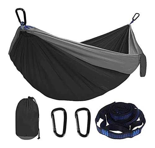 Jyuiipcz Hammock Hammock 270 x 140CM Camping Hammock Double Single Light Weight Hammock with Sling for Backpack Trekking Beach Garden Outdoor Hammock (Color : Black Fight Gray) (Black Fight Gray)