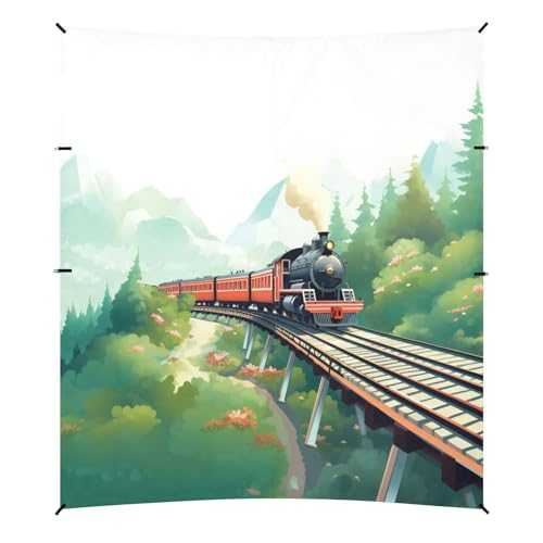 Camping Sun Shelters Train Travelling Print Beach Canopy 126 * 110.2in