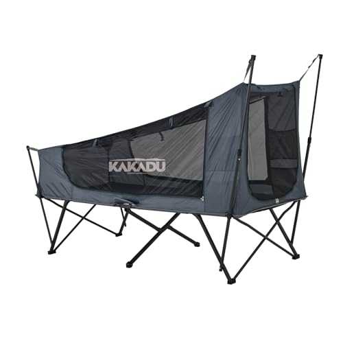 Kakadu Camping Tent Cot, 1 Person, 1 Minute Easy Setup, Folding, Compact, Elevated Tent with BlockOut Rain Fly, Awning Poles, Ultra-Fine Mesh Windows, and Carry Bag