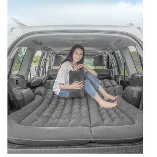 GDJIAYIYI SUV air mattress, travel camping multi-purpose bed, wavy split head protector Flocked thickened SUV trunk and rear seat universalwith 2 pillows and electric pump,lengths 175 cm (Black)