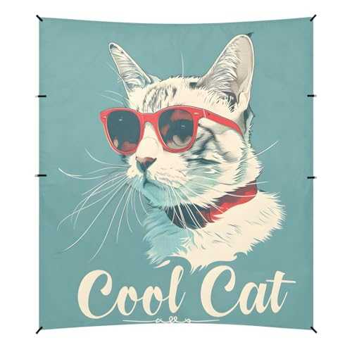Camping Sun Shelters Cool Cat with Red Frame Glasses Beach Canopy 126 * 110.2in