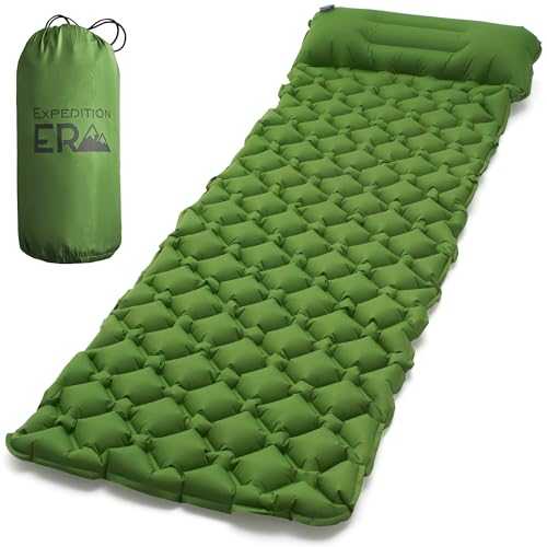 Camping Inflatable Mattress - Sleeping Mat With Pillow - Compact Blow Up Mattress 180x65cm - Lightweight Air Mattress - Ultralight Camping Bed - Camping Mat for Hiking - Camping Accessories (Green)