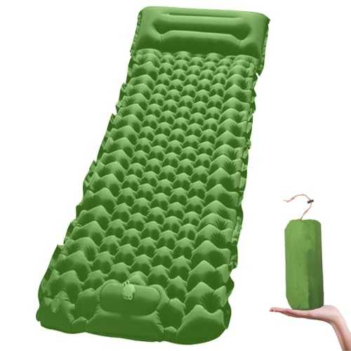 Jasfura Sleeping Pad Ultralight Inflatable Camping Sleeping Pad with Pillow,Built-in Foot Pump,Lightweight Camping Mattress,Thick 4" Sleeping Mat for Camping Backpacking Hiking (Green, Single)