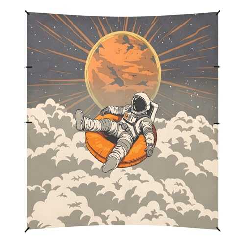 Camping Sun Shelters Astronaut Sitting in Orange Cushion Floating in The Sky at Sunset Beach Canopy 126 * 110.2in