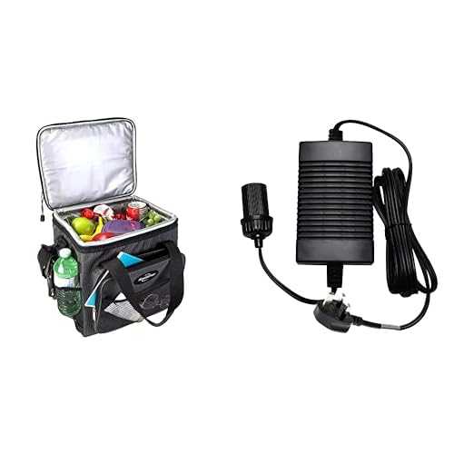 Koolatron Electric Cool Box 25L Cooler Box Portable Cool Bag Cooler Bag 12v Camping Car Fridge for Lunch Snacks Drinks Road Trips Picnics Travel Shoulder Strap Soft Sided Cooler Mini Fridge Grey