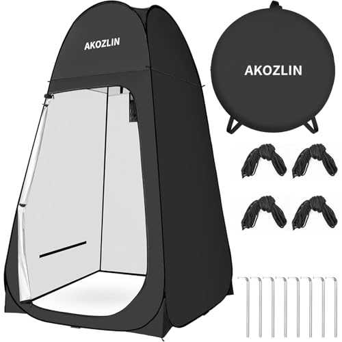 AKOZLIN Pop Up Shower Tent Instant Privacy Dressing Changing Tent Outdoor Camping Shower Toilet with Window & Carry Bag for Portable Toilet & Bathroom Silver Coated UV Protection, 39"Lx39"Wx74"H