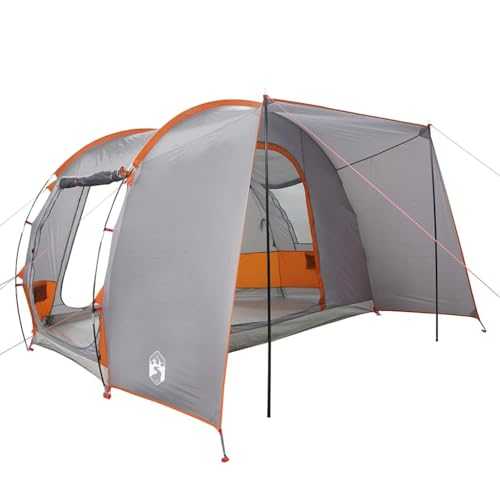 vidaXL Car Tent for 2-Person Camping - Waterproof Polyester, Versatile, Lightweight with E-Port, Grey/Orange, 371x330x211 cm