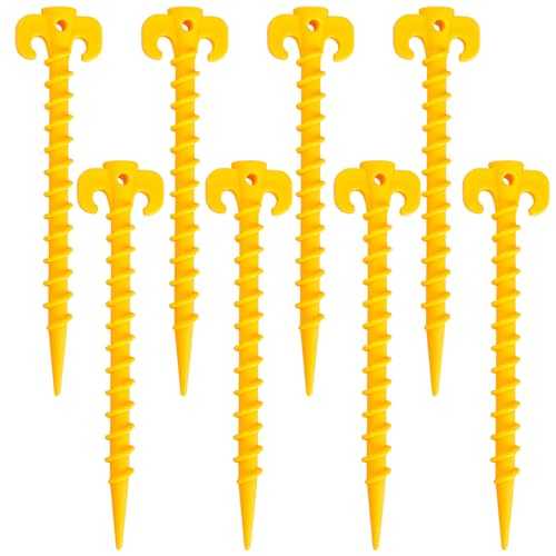 8 Pieces Plastic Tent Pegs Plastic Camping Pegs Tent PegTent pegs Heavy Duty Tent Stakes Pegs,for Camping, Outdoor and Sand(Yellow)