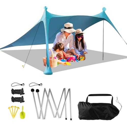 Beach Tent Sun Shelter, Beach Shelter Canopy, Portable Beach Umbrella Sun Shade for 6-8 Person, Easy Set Up Family Shelter for Beach, Camping, Fishing, Outdoors (3 * 3 * 2m)