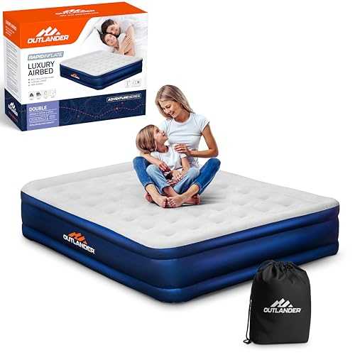 Vivo Technologies Luxury High Raise Flocked Double Air Bed, Waterproof Blow Up Mattress with Built-in Pump & Storage Bag, Quick Self Inflation Deflation Airbed for Guests, Camping & Home Use