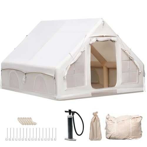 Inflatable Camping with Pump, 4-Season Waterproof & Windproof Glamping Cabin, Oxford Fabric, Mesh Windows & Doors, Suitable for 2-4 People