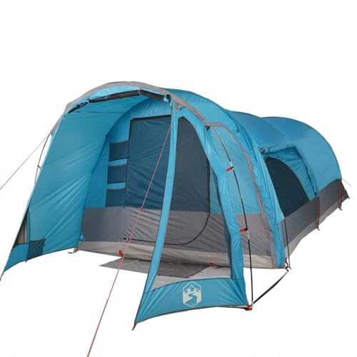 vidaXL Blue Tunnel Family Tent - 8-Person Waterproof Camping Shelter - 185T Polyester with PU Coating - Easy Setup