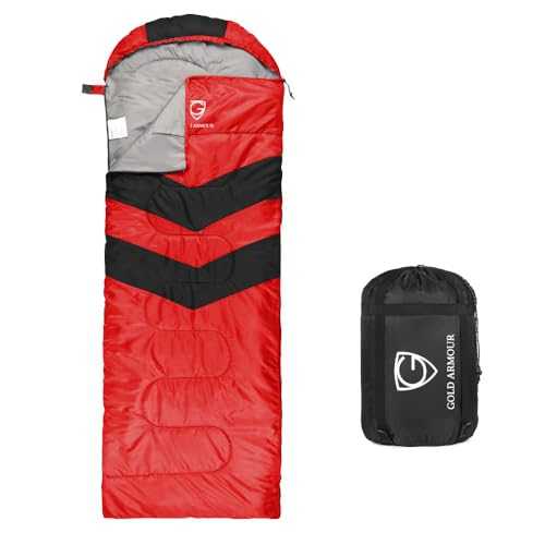 Gold Armour Sleeping Bags for Adults Kids Boys Girls Backpacking Hiking Camping, Cold Warm Weather 4 Seasons, Indoor Outdoor Use, Lightweight & Waterproof, Right Zipper