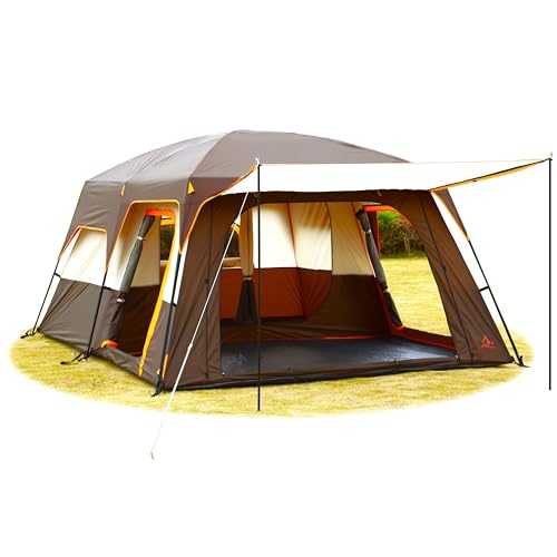 KTT Extra Large Tent 12 Person(Style-A),Family Cabin Tents,2 Rooms,Straight Wall,3 Doors and 3 Window with Mesh,Waterproof,Double Layer,Big Tent for Outdoor,Picnic,Camping,Family,Friends Gathering.