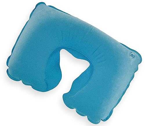 Caribou Living Blue Soft Inflatable Compact Camping Travel Blow Up Neck Air Pillow Cushion for Bed Beach Sun Lounger Sunbathing Backpacking Hiking