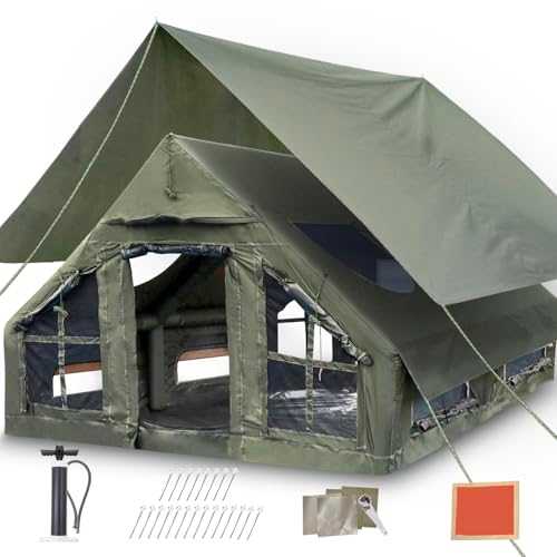 Inflatable Camping Tent, Luxury 4 Season Family Glamping Tents with Pump, Waterproof Canopy, Mesh Windows & Door, Clear Curtains & Skylight, for Travel & Adventure