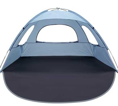 WhiteFang Beach Tent Anti-UV Portable Sun Shade Shelter for 3 Person, Extendable Floor with 3 Ventilating Mesh Windows Plus Carrying Bag, Stakes and Guy Lines (Sierra Blue)