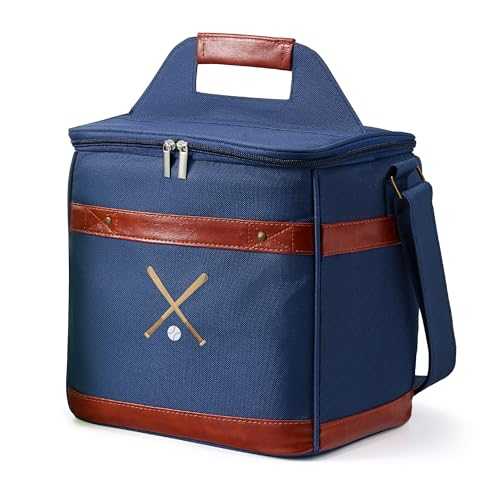 Premium Insulated Cooler, Baseball Soft-Sided Bag - Lunch, Beer & Drink Carrier for Tailgating, Game Day, Golf & Outdoor Sports - Holds 12 Bottles, 18 Cans - Leather Accents, Shoulder Strap (15L)