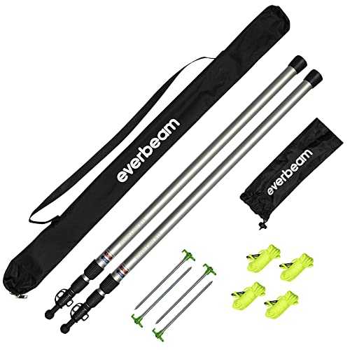 Everbeam Telescopic Tarp Pole for Camping, Hiking, Fishing - Adjustable Aluminium Rods Extend To 92" - Portable & Lightweight, Ideal for Awning, Tent Fly - Includes Guy Lines, Carry Bag - 2 Packs