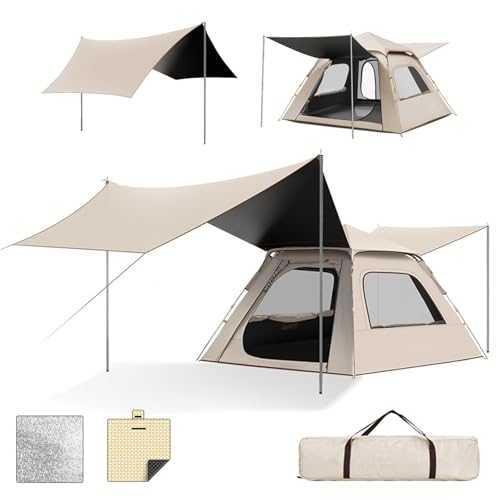 4-9 Person Camping Tent, 2 in 1 Instant Pop Up Tent & Canopy with 2 Doors 2 Window, Outdoor Waterproof Camping Tent for Family/Garden/Camping/Fishing