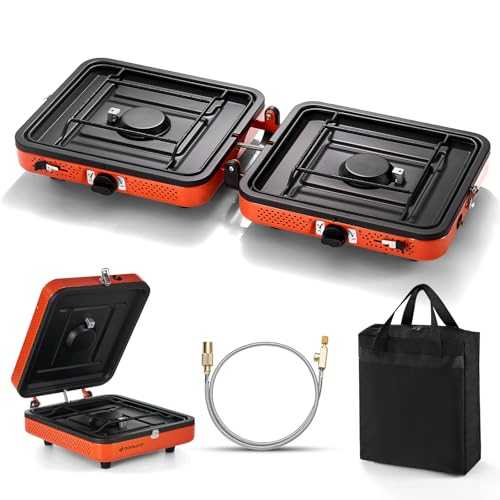 Odoland Portable 2 Burner Camping Stove, 4400W Camp Stoves Lightweight Camping Cooker with Automatic Ignition & Heat Control for Outdoor Backpacking & Picnic Cooking